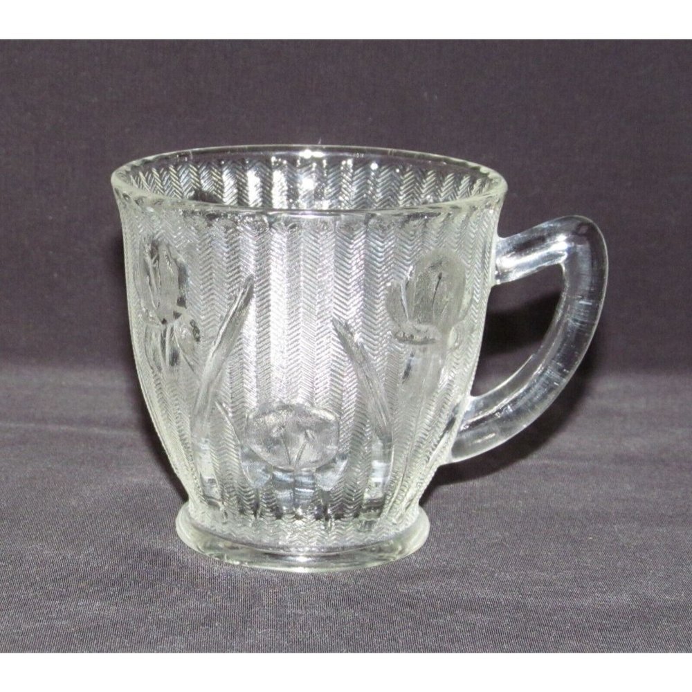 Jeannette Glass IRIS AND HERRINGBONE Crystal Small Demitasse Cup